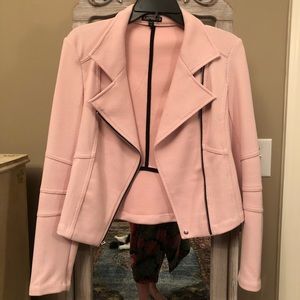 Pink Knit Moto Jacket with Black Trim